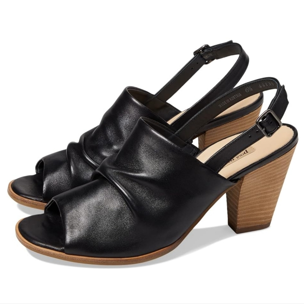 NWT Paul Green Waverly Black Leather Slingback Block Heels Sandals Size 8